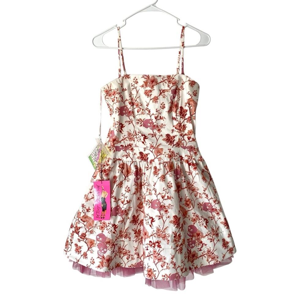 Betsey Johnson RARE Y2K Skull Cherubs Toile Dress NWTS size 6 Pink